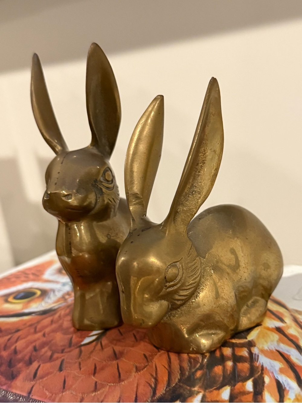 Vintage Set of 2 Brass Bunnies Rabbits Decor Whimsical Mid Century Modern